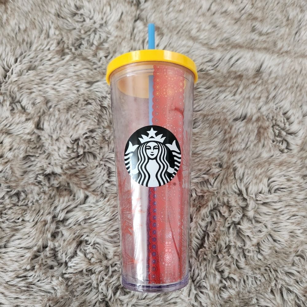 Starbucks Rare 2016 Red Lace Cactus Venti Cold Drink Tumbler 24‎ oz